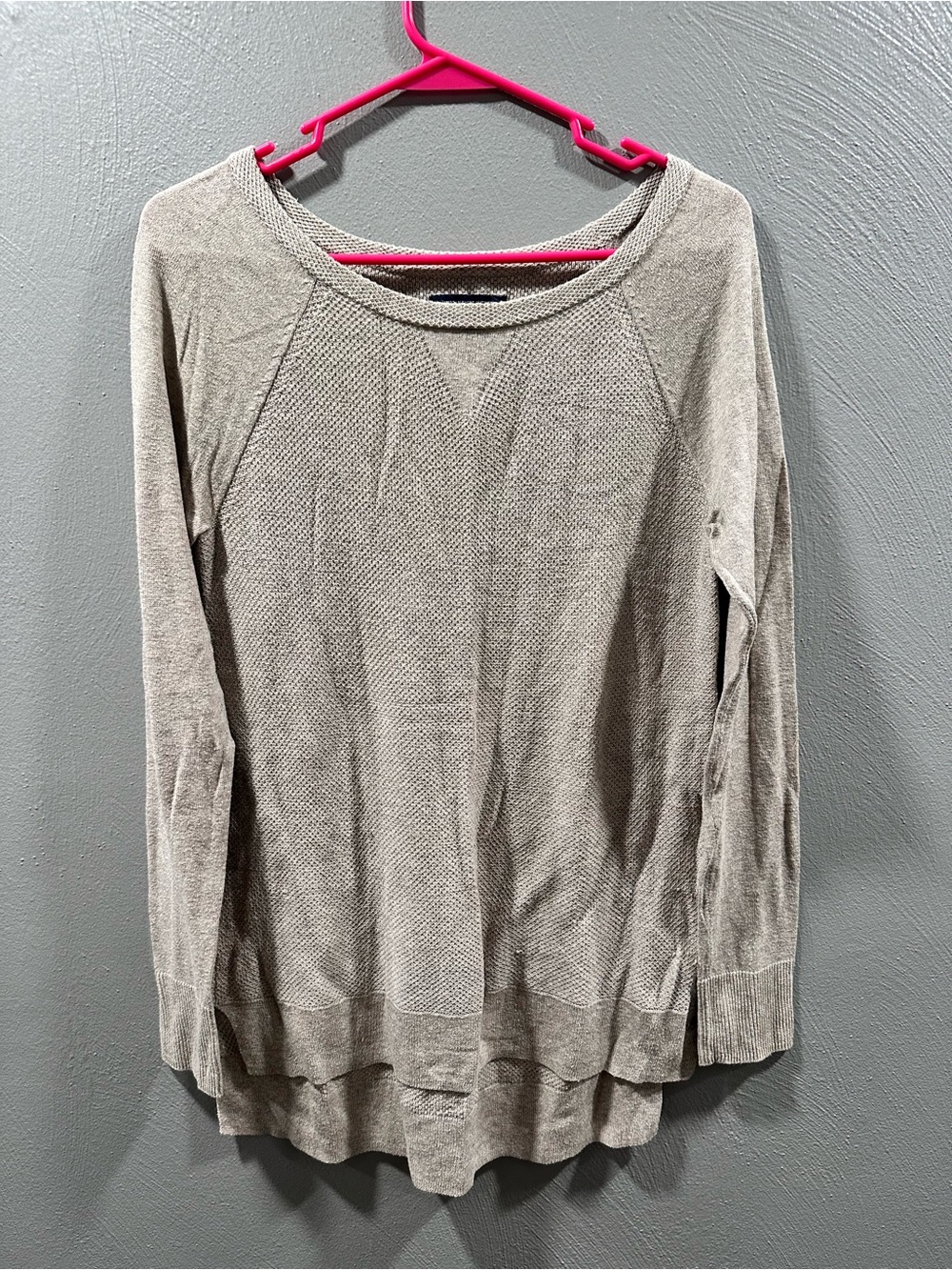 American Eagle Outfitters Lightweight Taupe Textured Crewneck Sweater